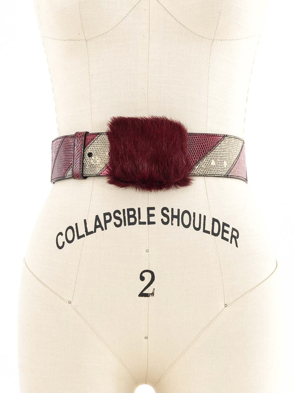 Prada Multicolor Fur and Patchwork Belt Accessory arcadeshops.com
