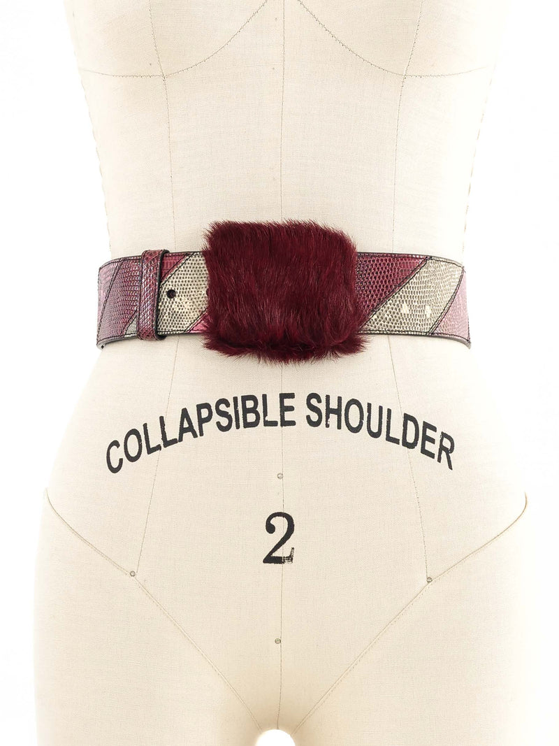 Prada Multicolor Fur and Patchwork Belt Accessory arcadeshops.com