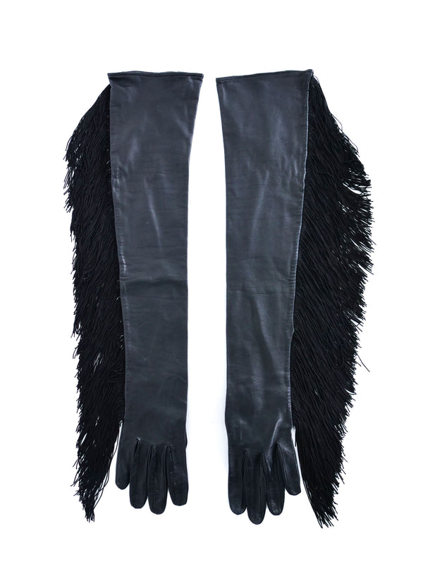 Gianni Versace Fringe Leather Opera Gloves Accessory arcadeshops.com