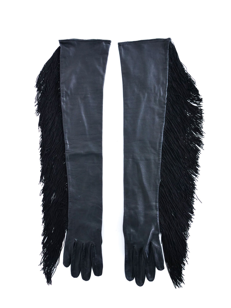 Gianni Versace Fringe Leather Opera Gloves Accessory arcadeshops.com