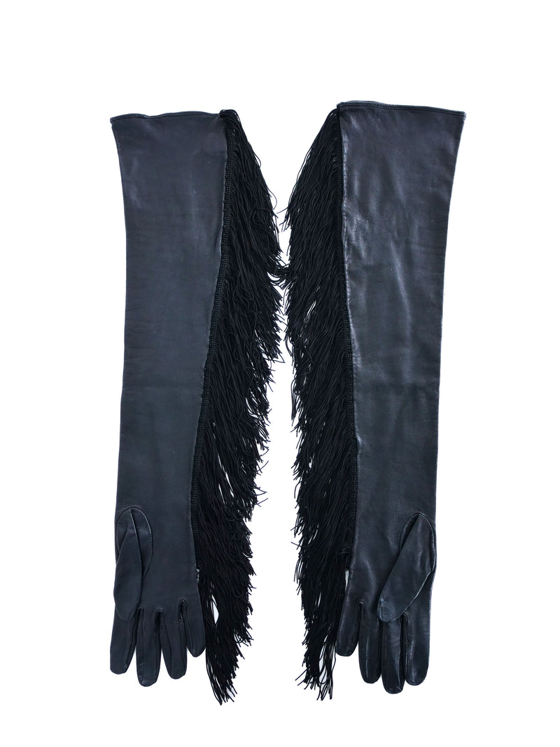 Gianni Versace Fringe Leather Opera Gloves Accessory arcadeshops.com