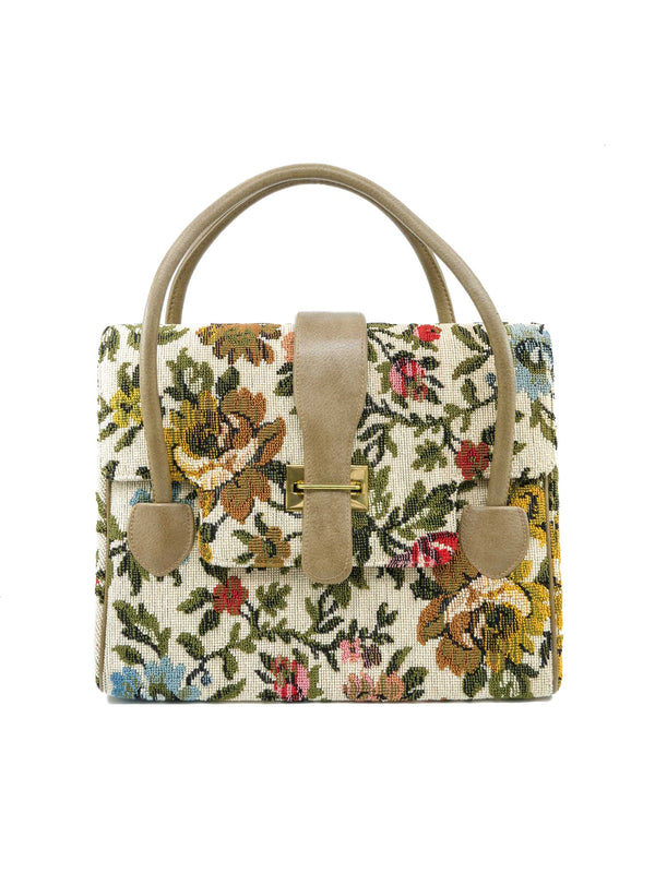White Floral Tapestry Handbag