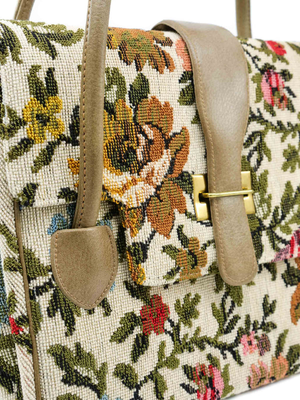 White Floral Tapestry Handbag