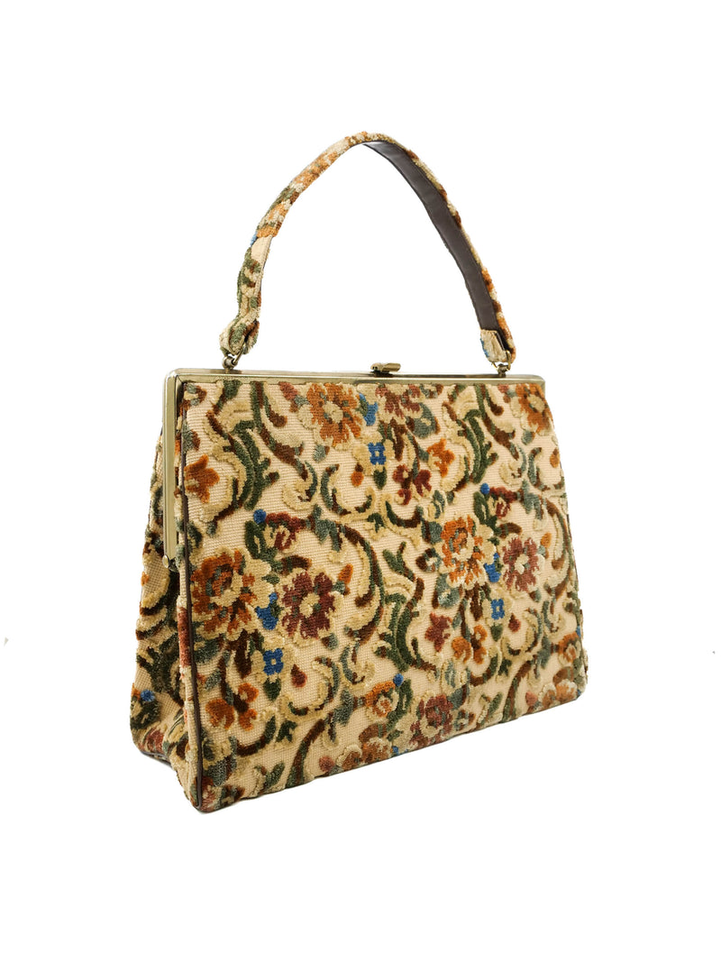 Beige Floral Tapestry Bag