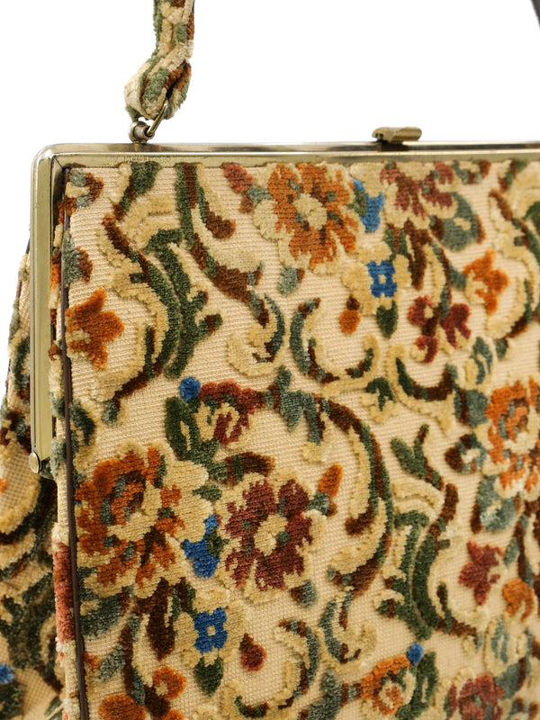 Beige Floral Tapestry Bag