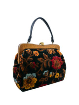 Black and Red Chenille Floral Tapestry Handbag