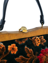 Black and Red Chenille Floral Tapestry Handbag