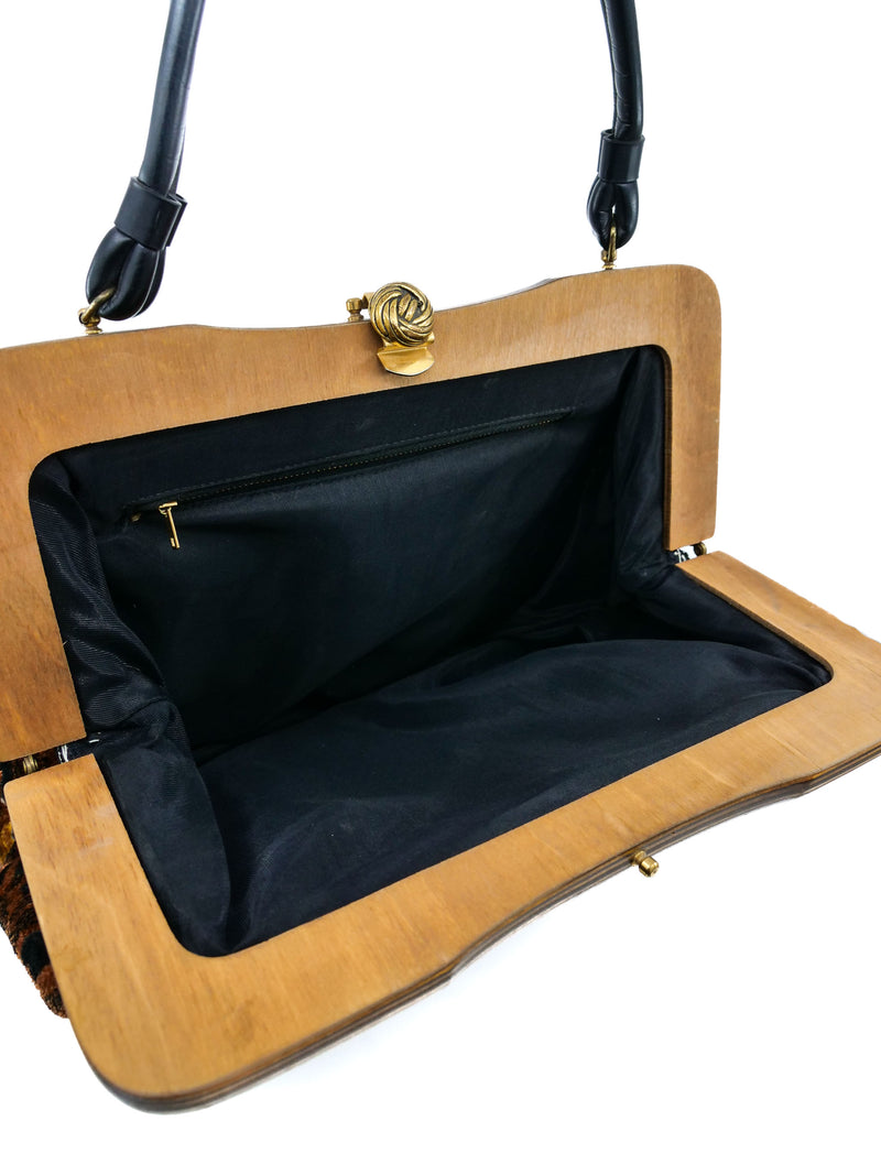 Black and Red Chenille Floral Tapestry Handbag