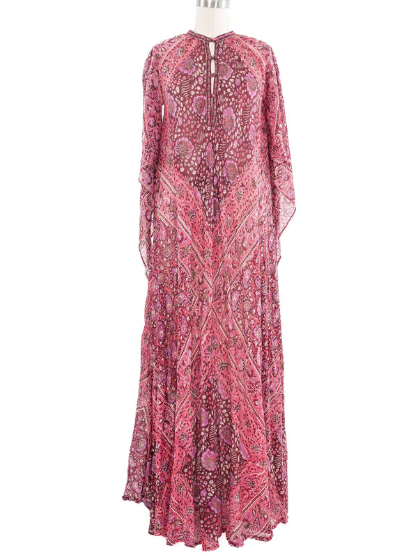 Pink Floral Block Printed Indian Caftan Dress
