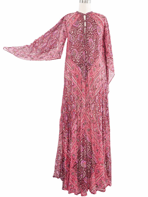 Pink Floral Block Printed Indian Caftan Dress