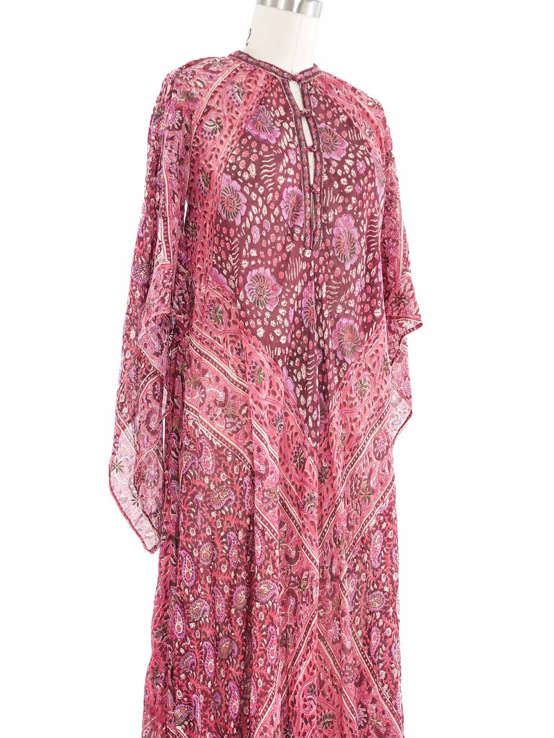 Pink Floral Block Printed Indian Caftan Dress