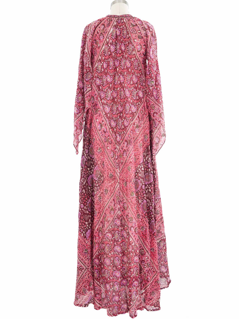 Pink Floral Block Printed Indian Caftan Dress