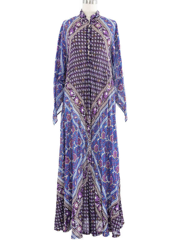 Blue Floral Block Printed Indian Caftan Dress