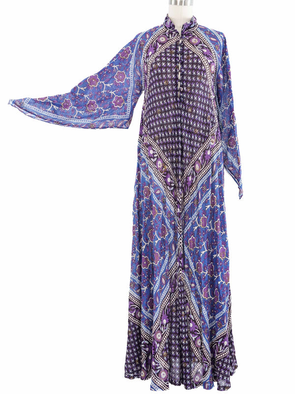 Blue Floral Block Printed Indian Caftan Dress