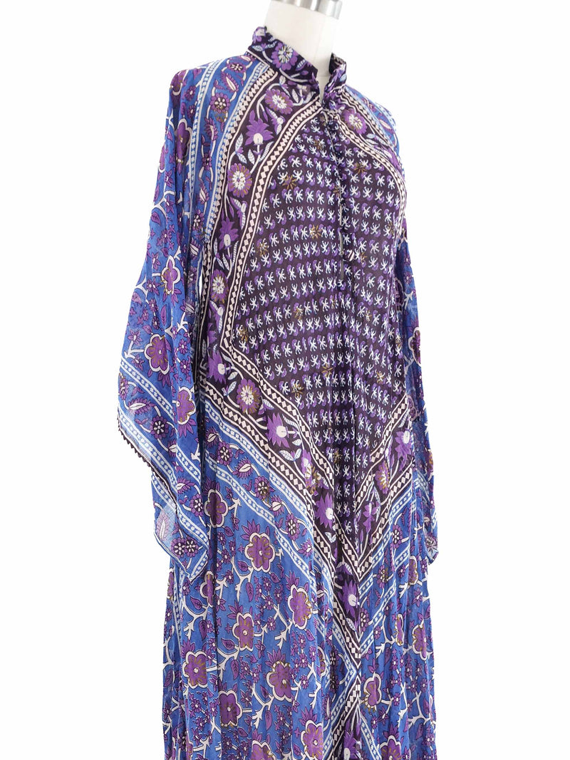 Blue Floral Block Printed Indian Caftan Dress