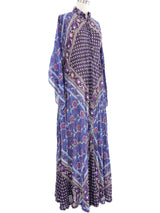Blue Floral Block Printed Indian Caftan Dress