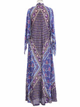 Blue Floral Block Printed Indian Caftan Dress