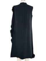 Marabou Trimmed Black Crepe Wrap Dress