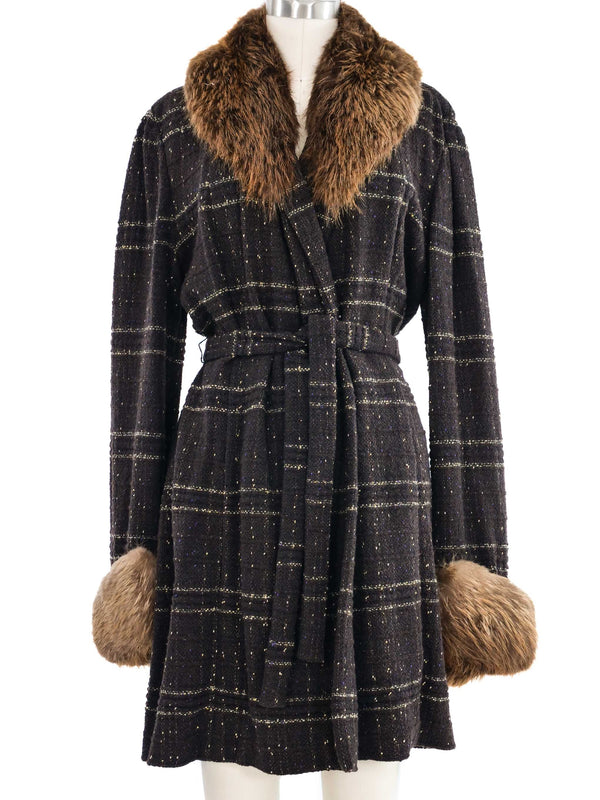 1997 Yeohlee Fur Accent Brown Knit Jacket