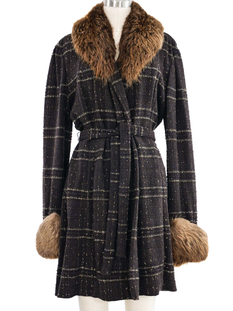 1997 Yeohlee Fur Accent Brown Knit Jacket
