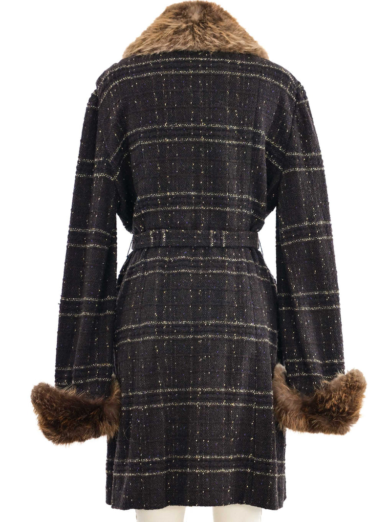 1997 Yeohlee Fur Accent Brown Knit Jacket