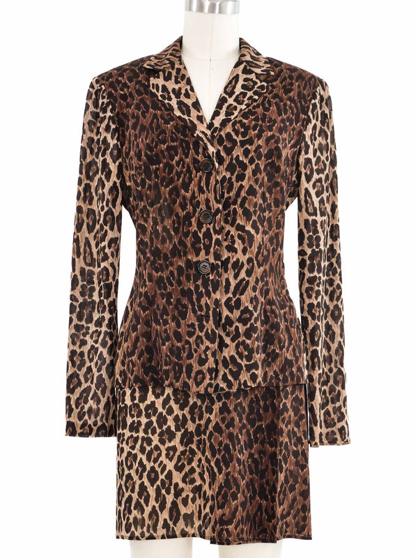 1990s Dolce & Gabbana Leopard Chiffon Skirt Suit