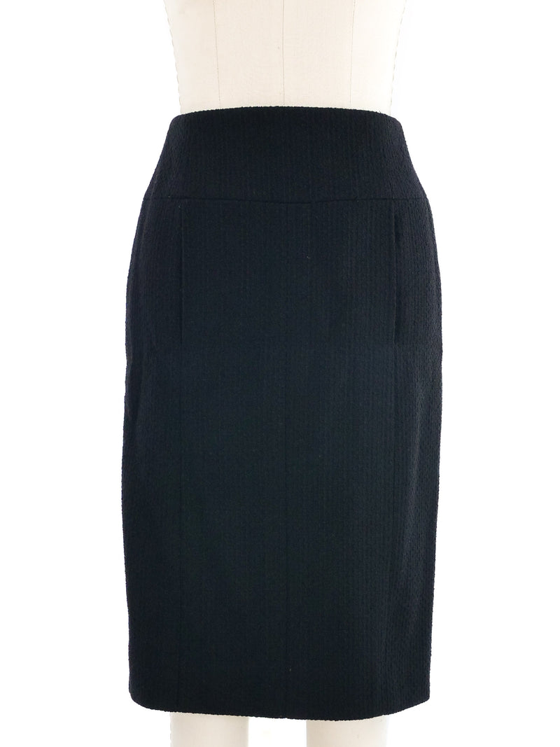1989 Chanel Black Wool Single Breasted Skirt Suit
