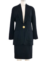 1989 Chanel Black Wool Single Breasted Skirt Suit