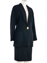 1989 Chanel Black Wool Single Breasted Skirt Suit