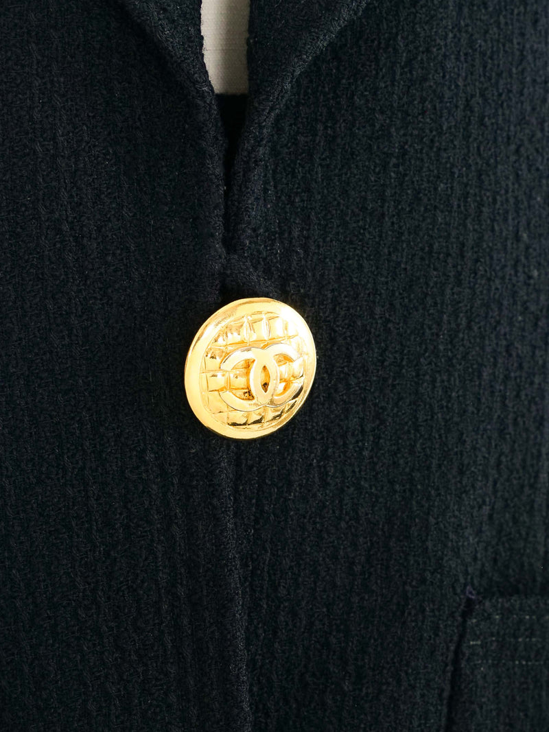 1989 Chanel Black Wool Single Breasted Skirt Suit