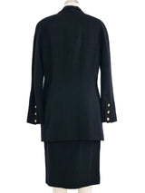 1989 Chanel Black Wool Single Breasted Skirt Suit