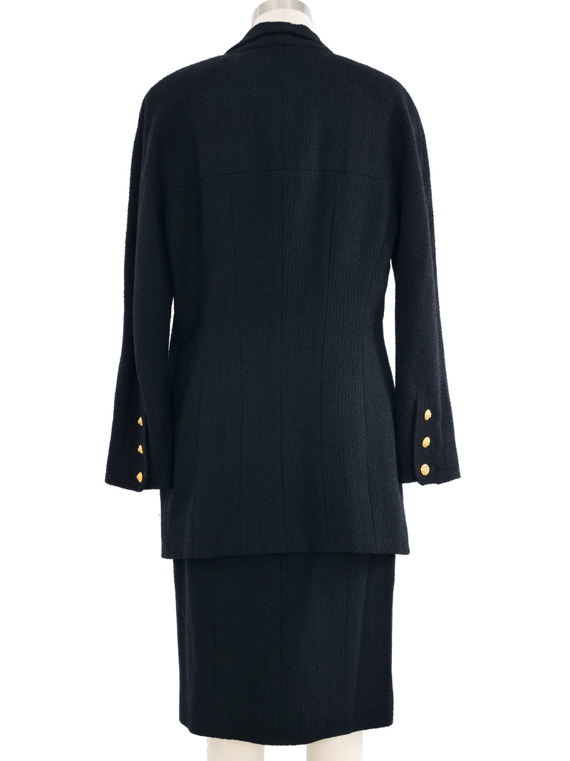 1989 Chanel Black Wool Single Breasted Skirt Suit