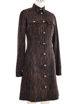 1990s Gianni Versace Brown Zebra Print Shirt Dress