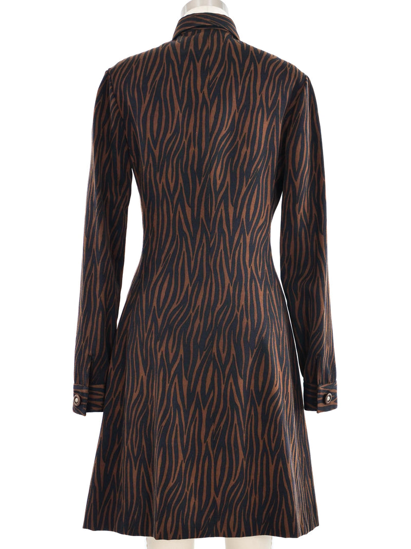 1990s Gianni Versace Brown Zebra Print Shirt Dress