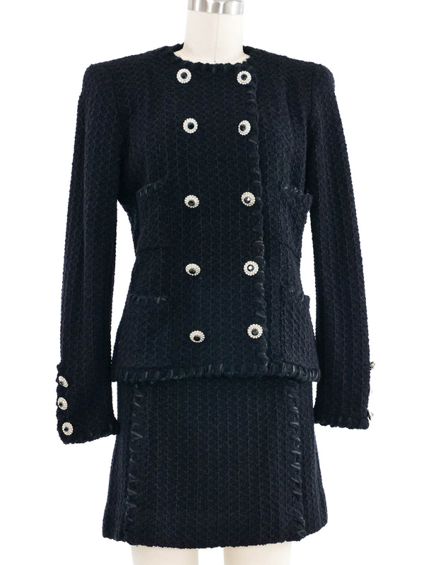 Adolfo Black Tweed Skirt Suit