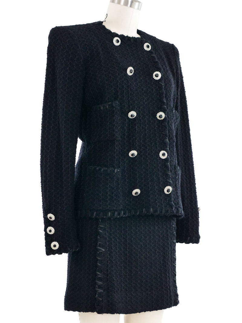 Adolfo Black Tweed Skirt Suit