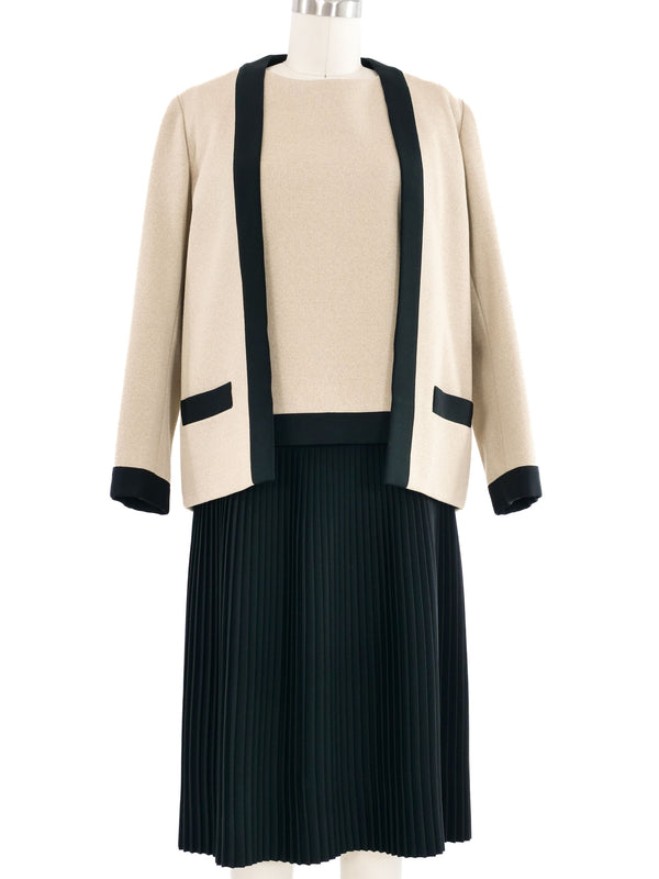 Norman Norell Pleated Wool Dress Ensemble