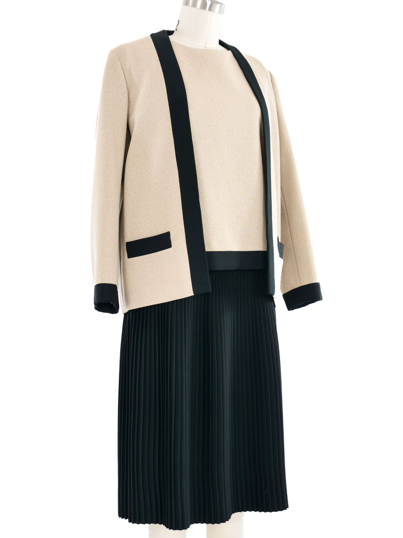 Norman Norell Pleated Wool Dress Ensemble