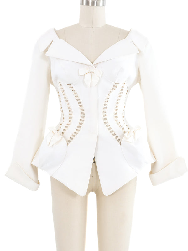 Thierry Mugler White Pique Peplum Jacket