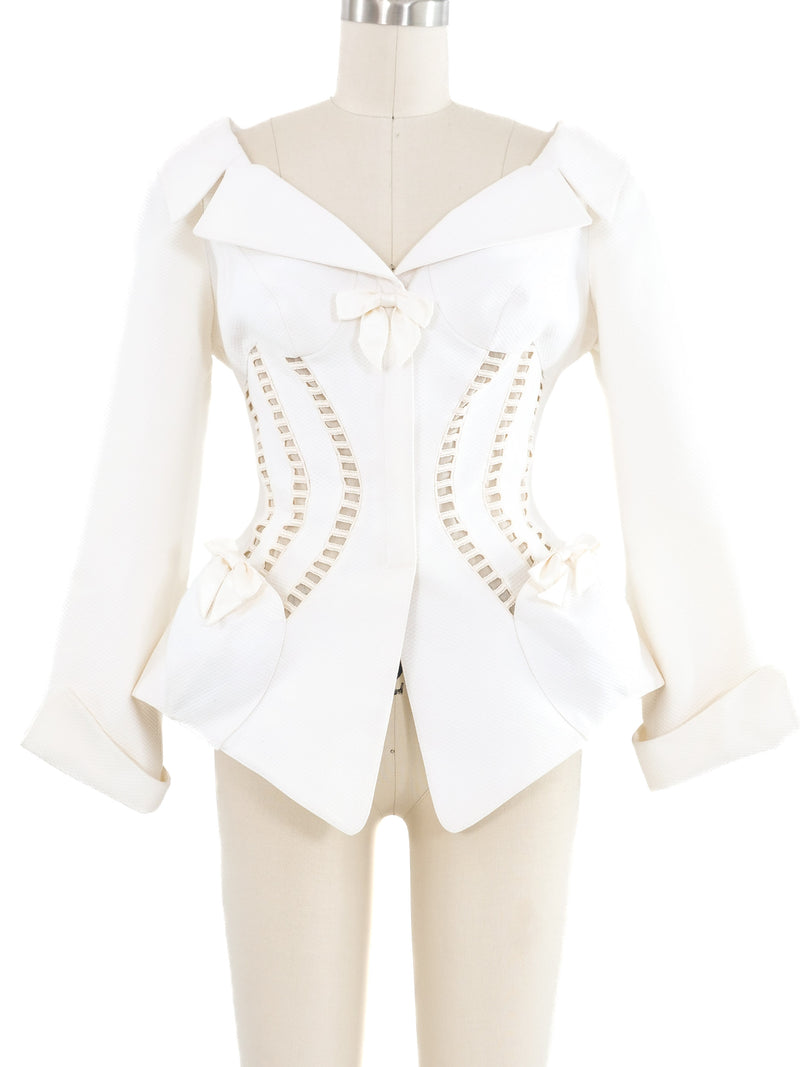 Thierry Mugler White Pique Peplum Jacket