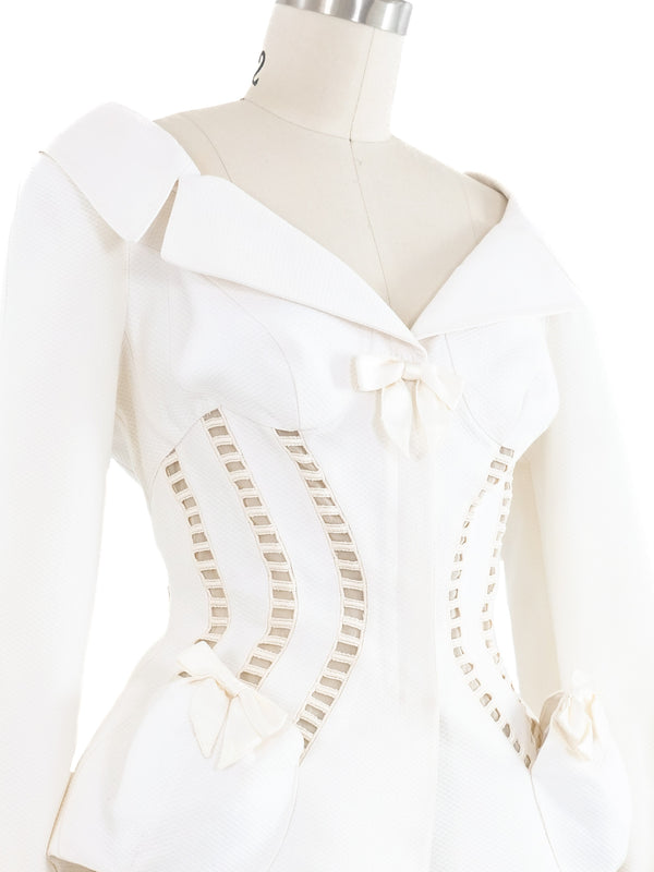 Thierry Mugler White Pique Peplum Jacket