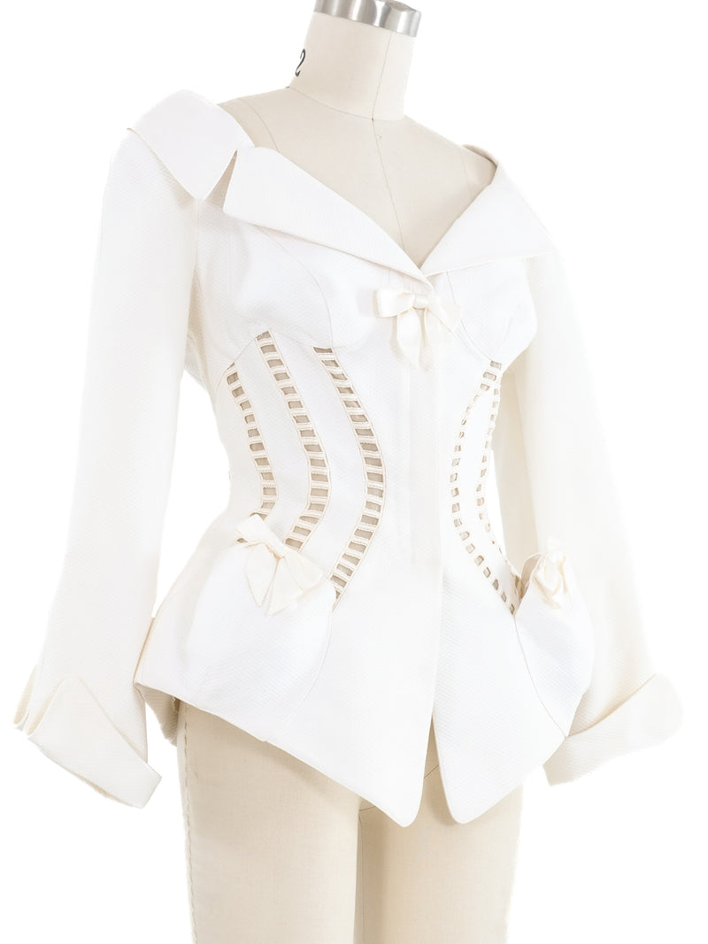 Thierry Mugler White Pique Peplum Jacket