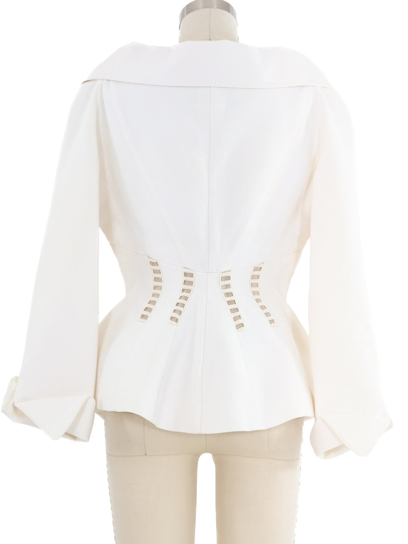 Thierry Mugler White Pique Peplum Jacket