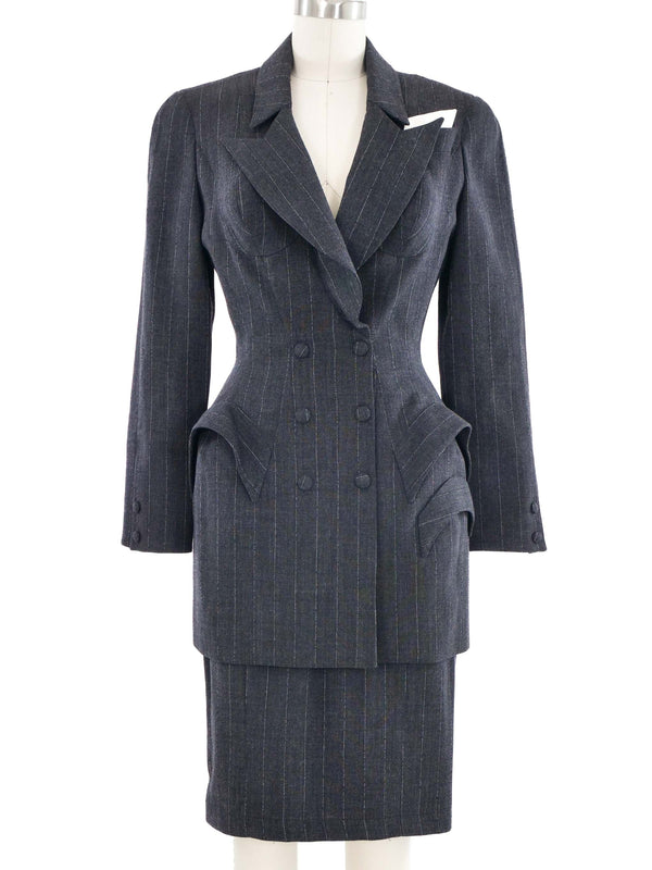 1995 Thierry Mugler Pinstripe Peplum Skirt Suit
