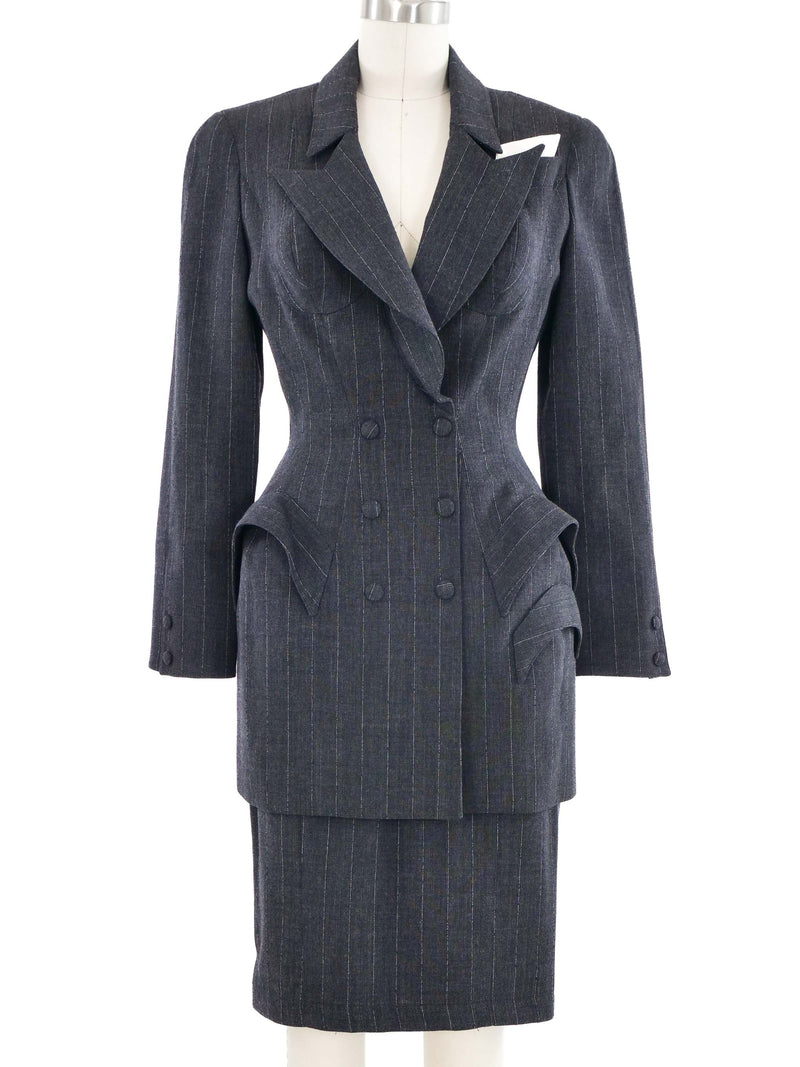1995 Thierry Mugler Pinstripe Peplum Skirt Suit