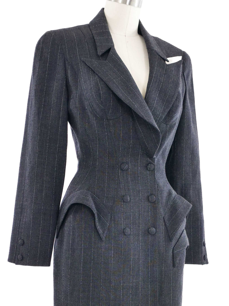 1995 Thierry Mugler Pinstripe Peplum Skirt Suit