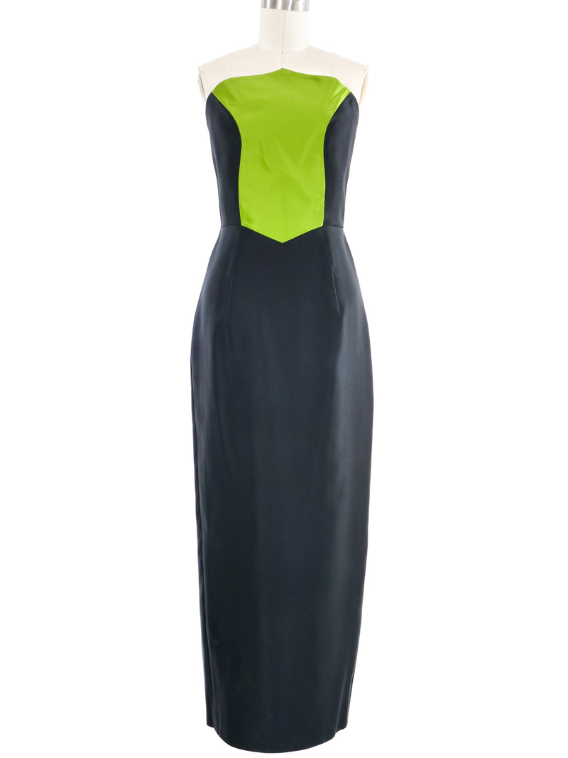 1995 Yeohlee Colorblock Strapless Sheath Gown Dress arcadeshops.com