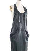 1980s Gianni Versace Pinstripe Leather Pinafore Dress Dress arcadeshops.com