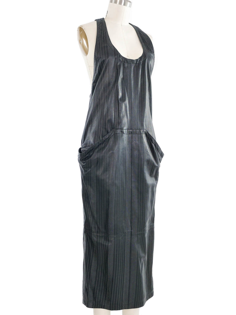 1980s Gianni Versace Pinstripe Leather Pinafore Dress Dress arcadeshops.com