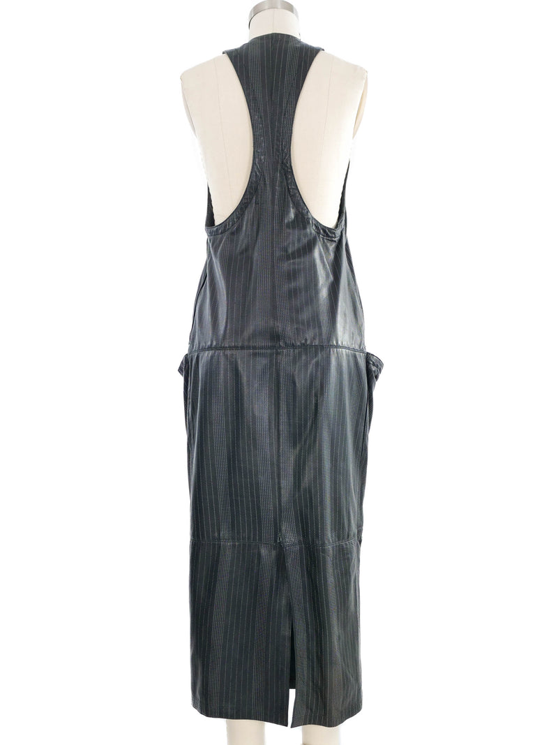 1980s Gianni Versace Pinstripe Leather Pinafore Dress Dress arcadeshops.com